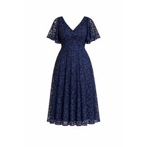 Kiyonna Lace Overlay Dress Sz 1X Blue Empire Waist V-Neck Flutter Sleeve Lined